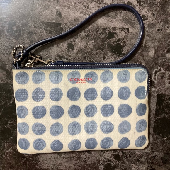 Coach wristlet. Authentic. White with blue polka dots - Picture 2 of 6
